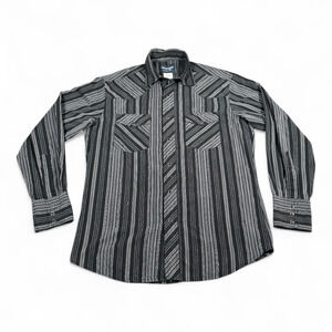 Wrangler Western Shirt Adult MEDIUM Black Gray Silver Striped Pearl Snap Cowboy